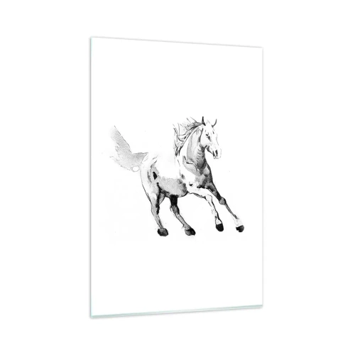 Impression sur verre - Image sur verre - Croquis d'un cheval au galop dans des tons de noir et blanc - 80x120cm - Âme indomptée - Décoration murale moderne pour le salon et la chambre ARTTOR