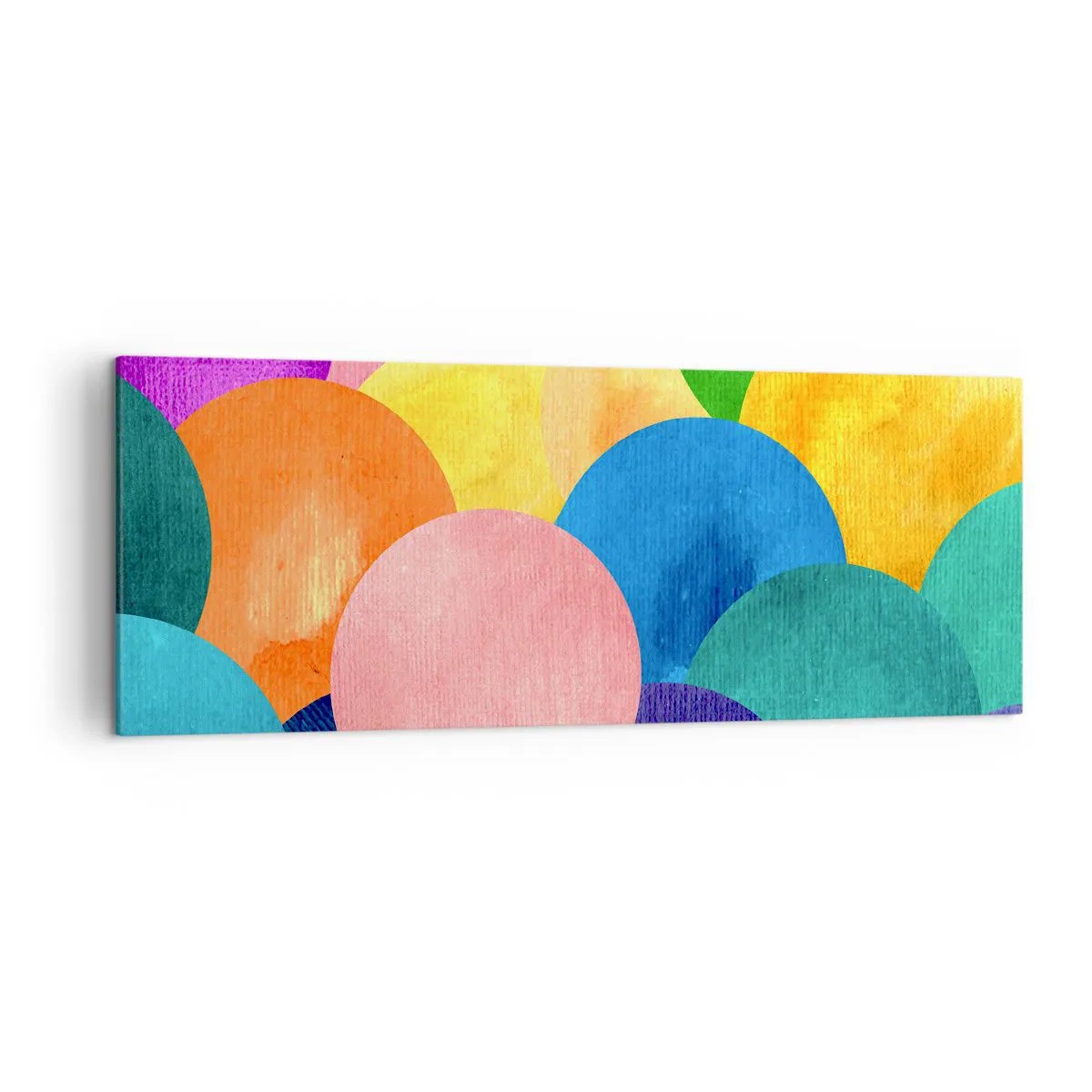 Impression sur toile - Image sur toile - Cercles colorés de style aquarelle - 140x50cm - La plénitude primitive de la vie - Décoration murale moderne pour le salon et la chambre ARTTOR