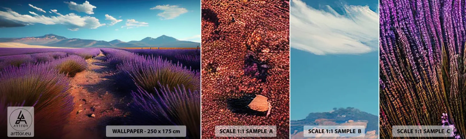 Échantillon de Papier Peint Autocollant Deluxe Sticker - Champs parfumés - Lavande, Horizon, Paysage - 100x30 cm
