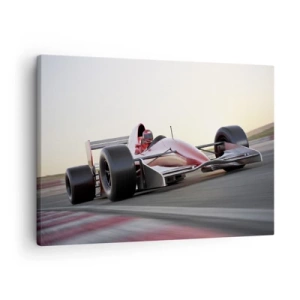 Impression sur toile - Image sur toile - Une voiture de Formule 1 rouge sur une piste de course en conduisant - 70x50cm - Toujours gagnant - Décoration murale moderne pour le salon et la chambre ARTTOR