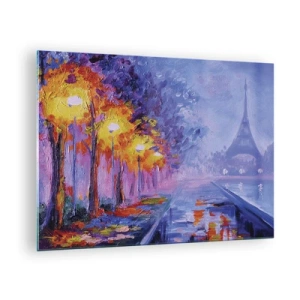 Impression sur verre - Image sur verre - Promenade nocturne à Paris avec la Tour Eiffel - 70x50cm - Une ballade idéale - Décoration murale moderne pour le salon et la chambre ARTTOR