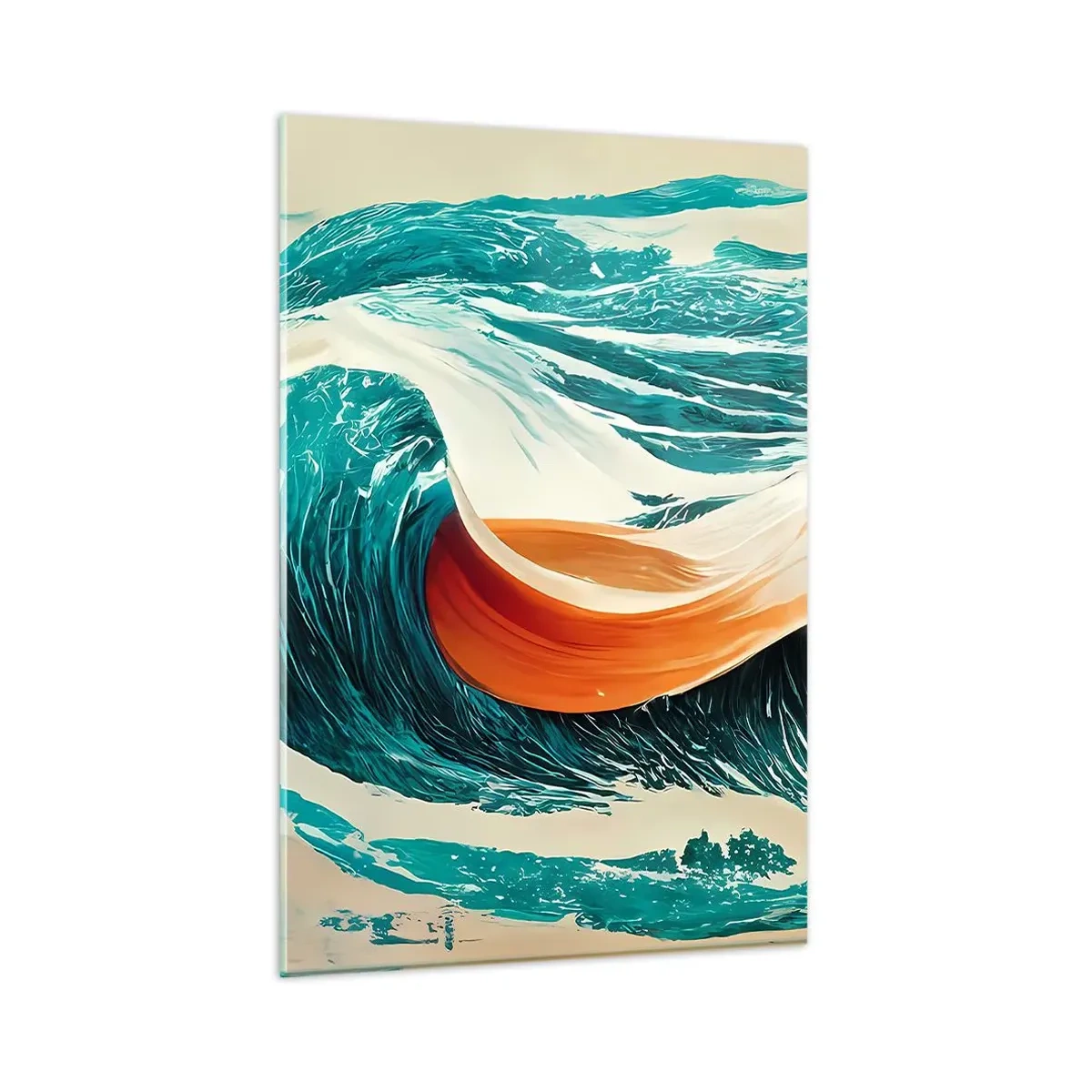 Impression sur verre - Image sur verre - Vagues de mer dynamiques avec ruban abstrait - 80x120cm - Le rêve d'un surfeur - Décoration murale moderne pour le salon et la chambre ARTTOR
