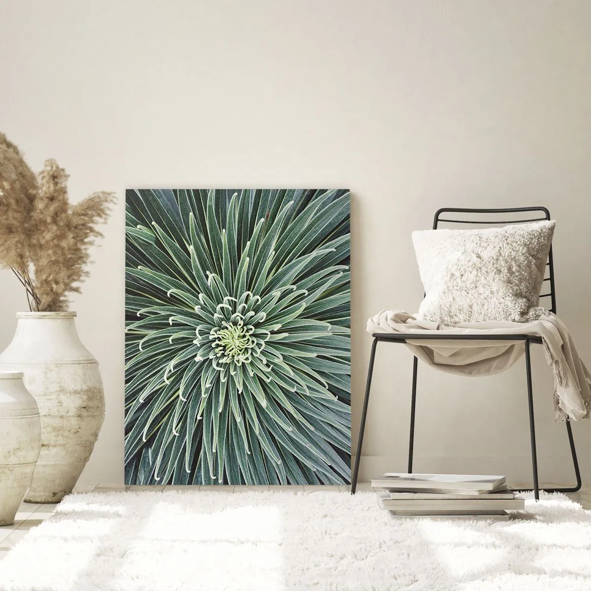 Impression sur verre - Image sur verre - Disposition symétrique de feuilles vertes ressemblant à une étoile - 80x120cm - Naissance d'une étoile - Décoration murale moderne pour le salon et la chambre ARTTOR