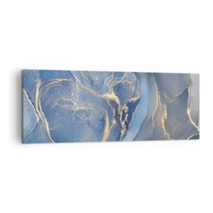 Impression sur toile - Image sur toile - Motifs bleus abstraits avec des accents dorés - 140x50cm - Poussière d'or - Décoration murale moderne pour le salon et la chambre ARTTOR