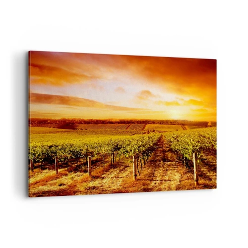 Impression sur toile - Image sur toile - Vignoble au coucher du soleil avec des tons de ciel chauds - 100x70cm - Légèrement fruité avec une pointe de soleil - Décoration murale moderne pour le salon et la chambre ARTTOR