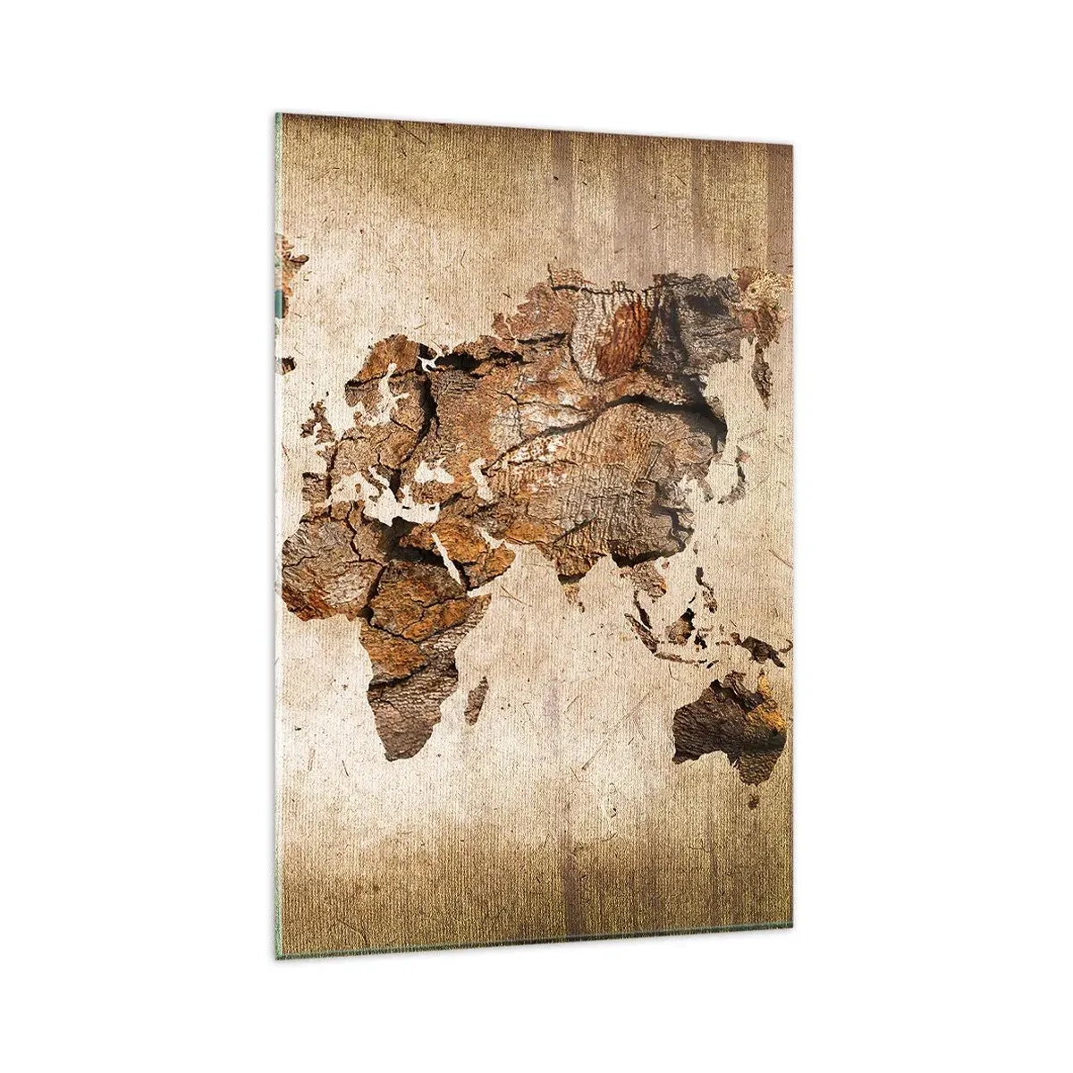 Impression sur verre - Image sur verre - Une carte du monde dans un style rustique en bois - 80x120cm - Découverte du monde - Décoration murale moderne pour le salon et la chambre ARTTOR