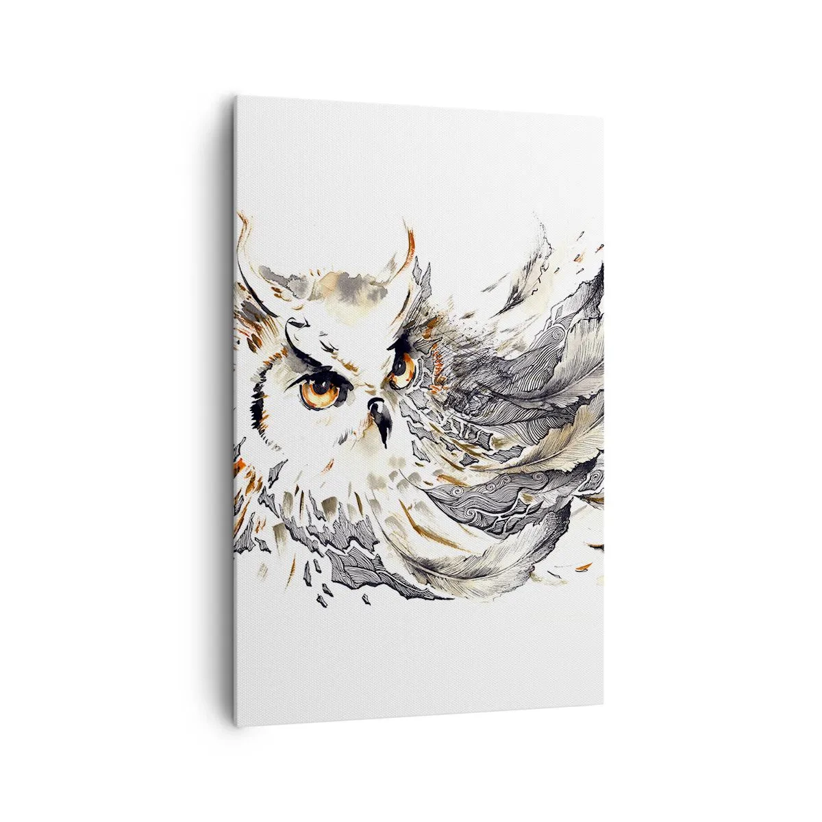 Impression sur toile - Image sur toile - Un hibou aux plumes mystiques sous forme d'aquarelle artistique - 80x120cm - Elle vient du monde de la magie - Décoration murale moderne pour le salon et la chambre ARTTOR