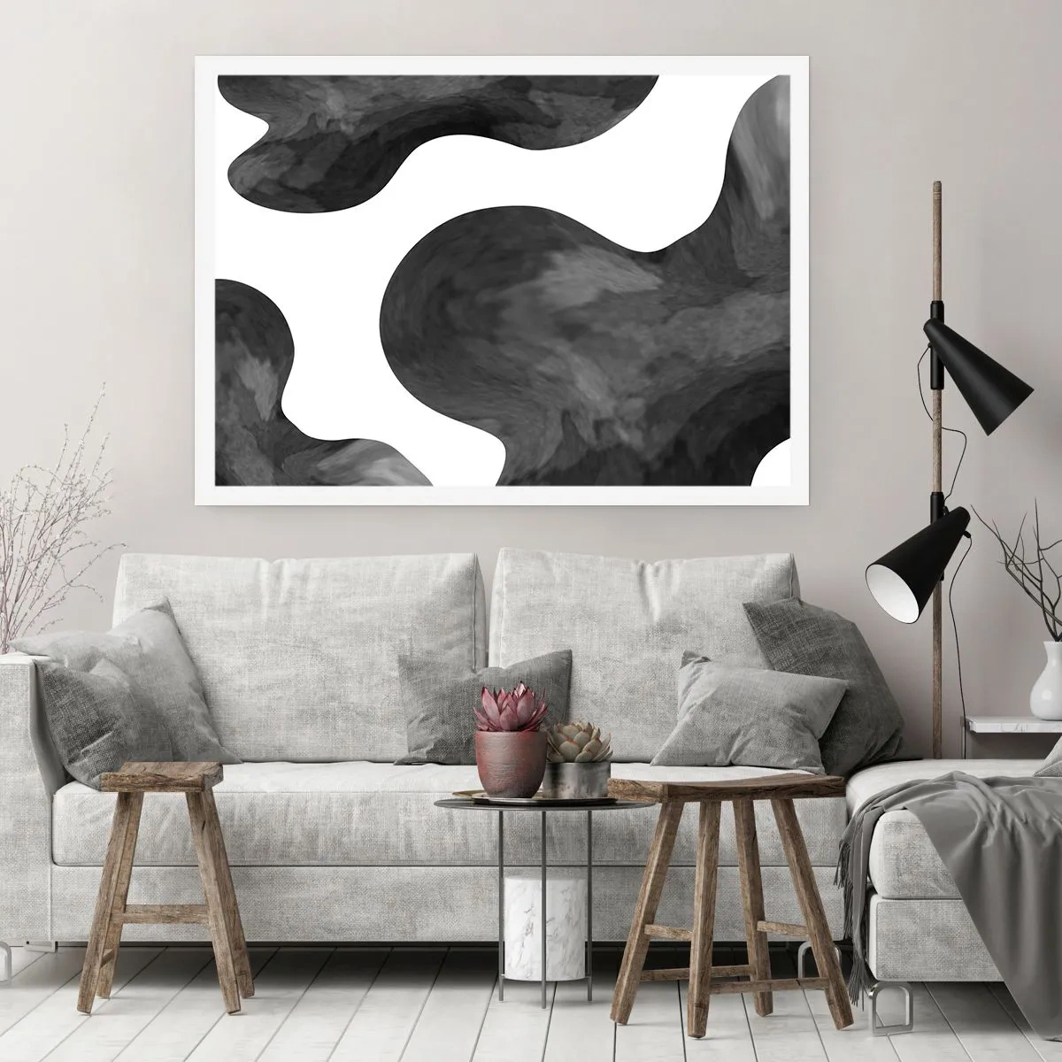 Affiche - Poster - Motif abstrait dans les tons de gris et de blanc - 100x70cm - La route du lait - Décoration murale moderne pour le salon et la chambre ARTTOR