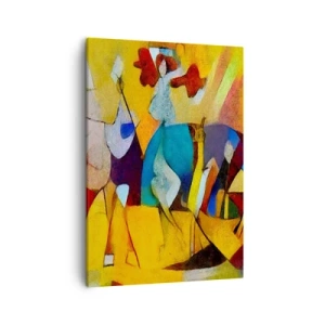 Impression sur toile - Image sur toile - Une abstraction colorée représentant des figures sous une forme géométrique - 50x70cm - Soleil - vie - joie - Décoration murale moderne pour le salon et la chambre ARTTOR