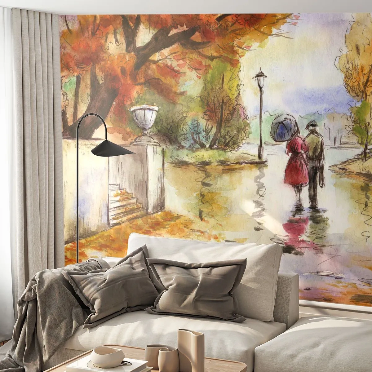 Papier Peint Photo Premium Canvas - Automne romantique dans le parc - Ville, Personnes, Couple amoureux - 450x315 cm