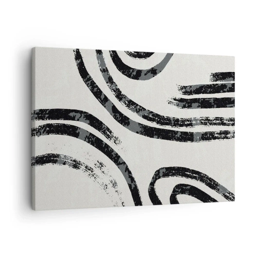 Impression sur toile - Image sur toile - Lignes abstraites noires et blanches sur fond clair - 70x50cm - À moitié arrêté - Décoration murale moderne pour le salon et la chambre ARTTOR