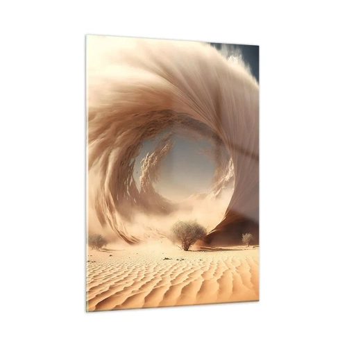 Impression sur verre - Image sur verre - Un vortex de sable du désert crée un portail depuis le ciel et les dunes. - 50x70cm - Portail ouvert - Décoration murale moderne pour le salon et la chambre ARTTOR