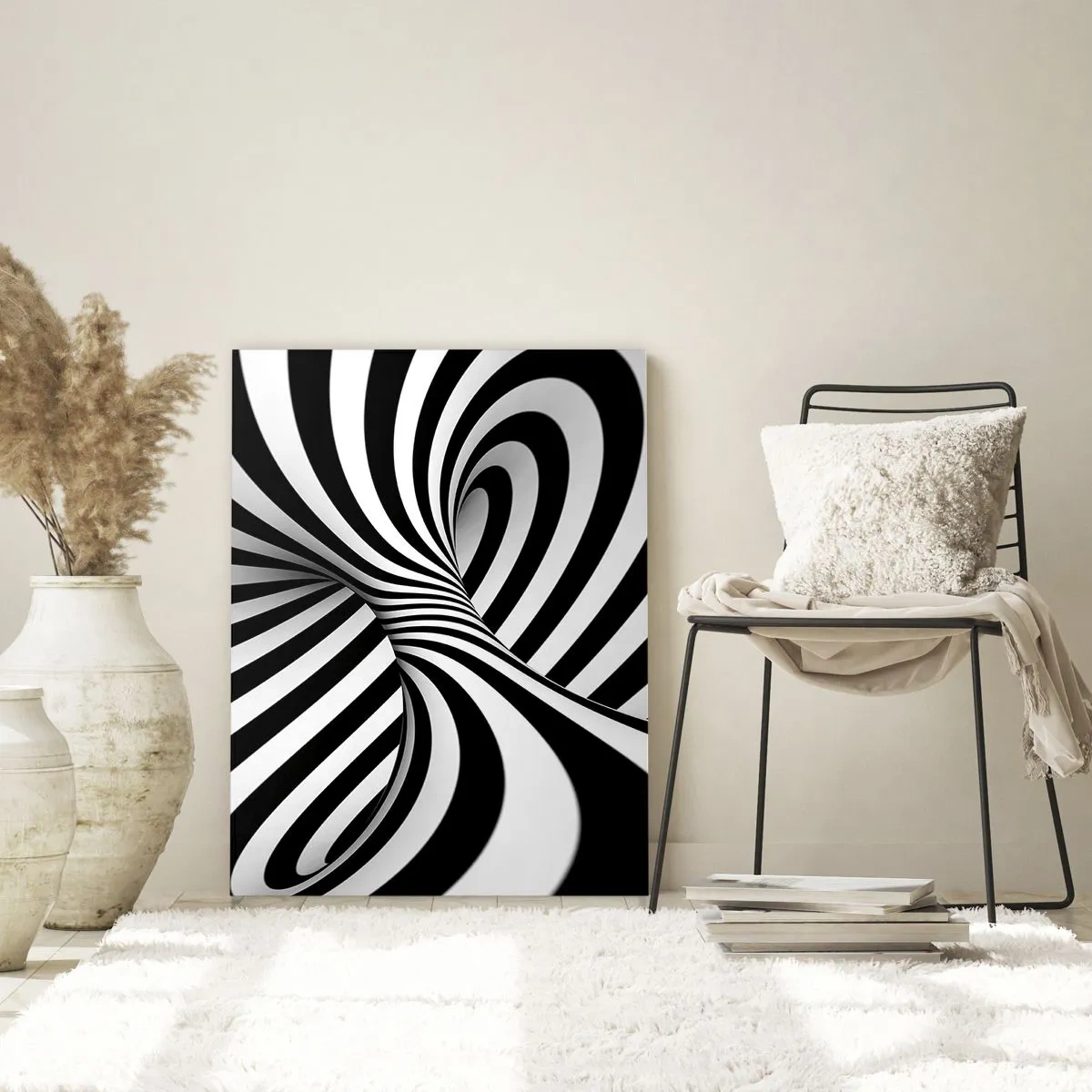 Impression sur verre - Image sur verre - Une spirale noire et blanche créant un effet spatial dynamique. - 50x70cm - Composition : espace de danse - Décoration murale moderne pour le salon et la chambre ARTTOR