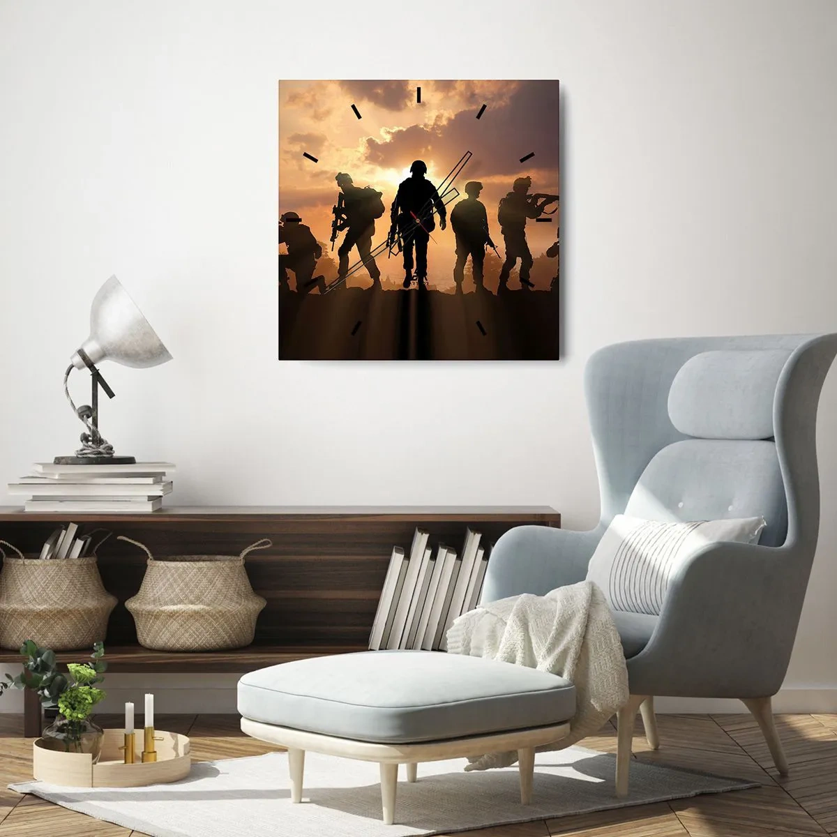Horloge murale - Pendule murale - Soldats sur fond de soleil couchant dans un décor dynamique - 30x30cm - Brothers in arms - Décoration murale moderne pour le salon et la chambre ARTTOR