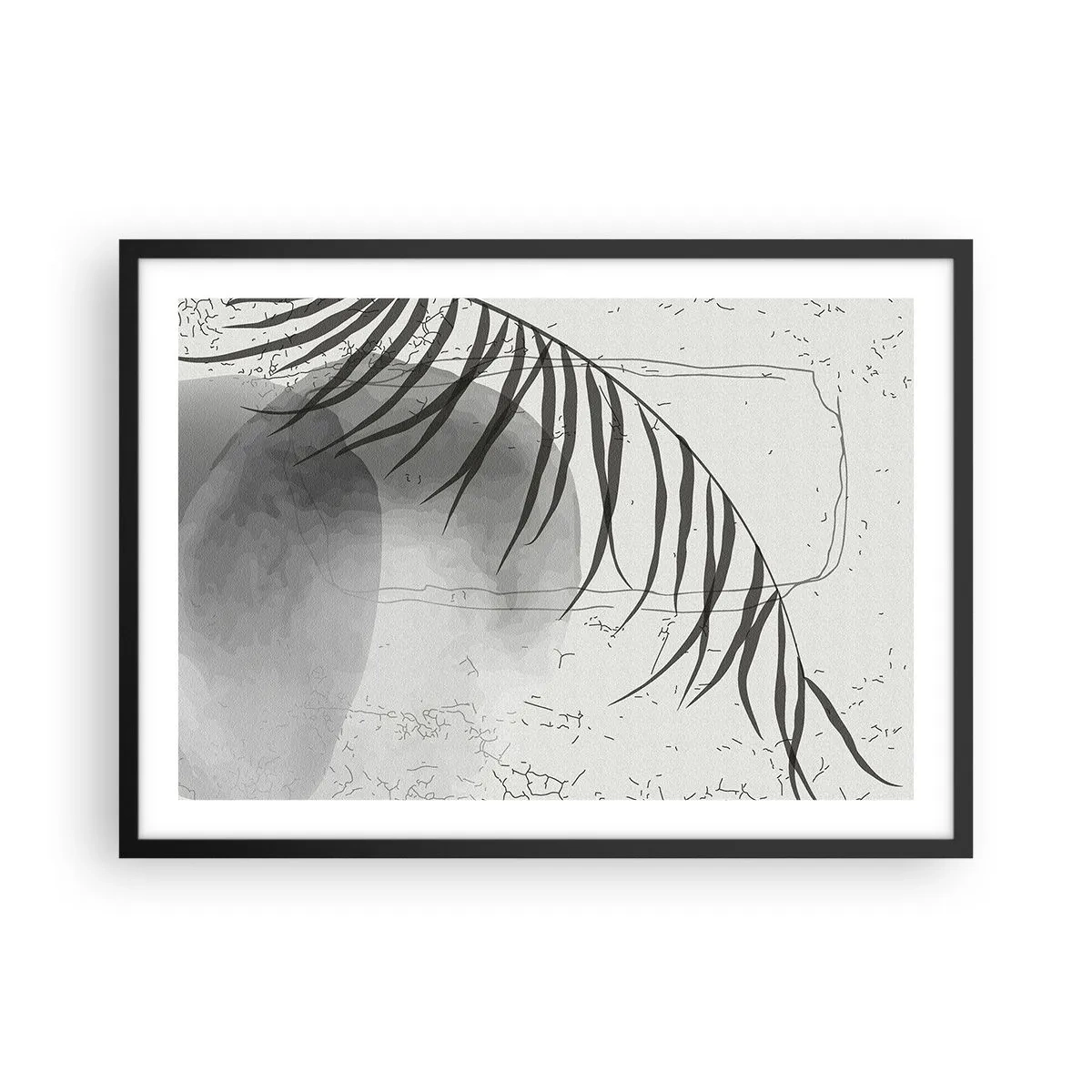 Affiche dans un cadre noir - Poster - Un délicat motif de feuille de palmier sur un fond clair dans un style scandinave. - 70x50cm - L'exotisme subtil de la nature - Décoration murale moderne pour le salon et la chambre ARTTOR