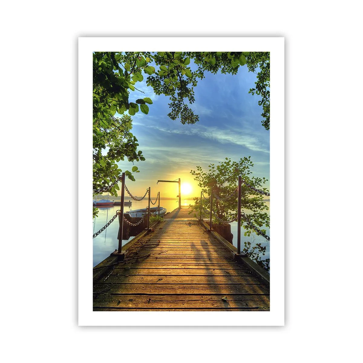 Affiche - Poster - Jetée en bois sur le lac au coucher du soleil - 50x70cm - L'ouest au-dessus de l'eau - Décoration murale moderne pour le salon et la chambre ARTTOR