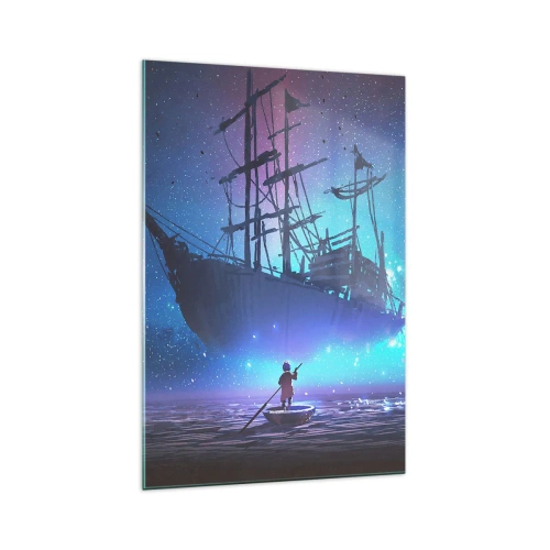Impression sur verre - Image sur verre - Un navire fantastique contre le ciel étoilé - 70x100cm - A la rencontre du mythe de la mer - Décoration murale moderne pour le salon et la chambre ARTTOR