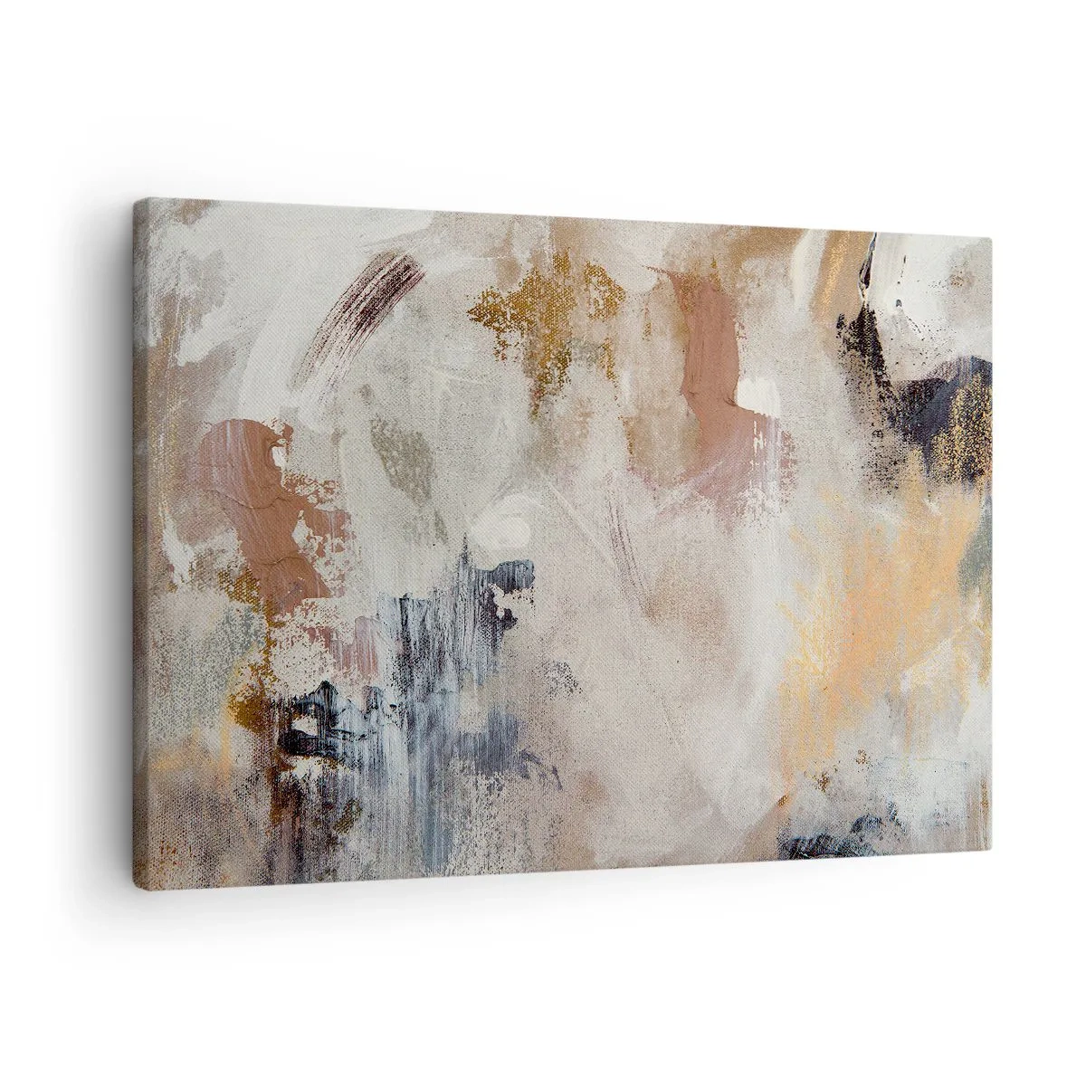 Impression sur toile - Image sur toile - Taches abstraites dans des tons neutres de beige et d'or - 70x50cm - Abstraction brumeuse - Décoration murale moderne pour le salon et la chambre ARTTOR