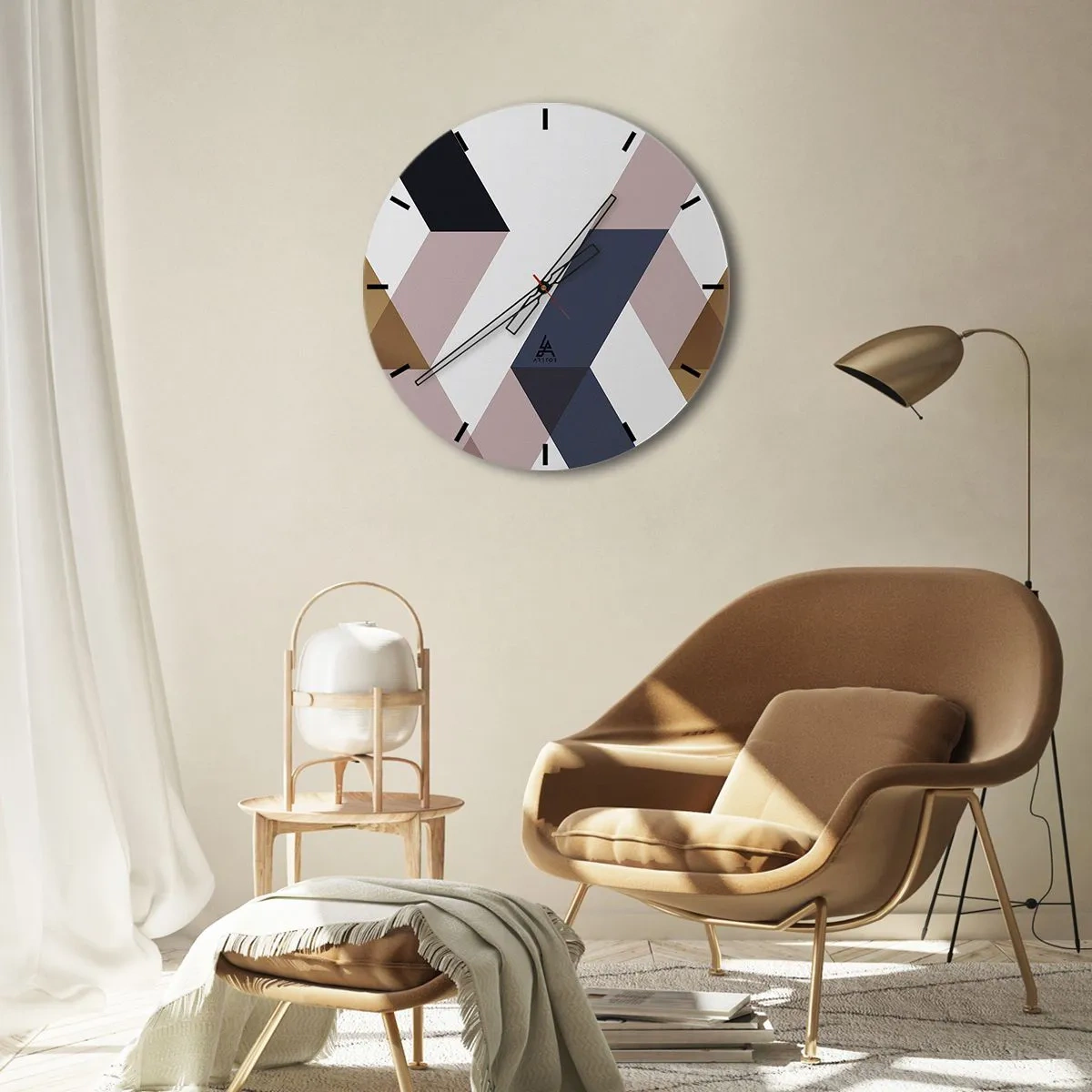 Horloge murale - Pendule murale - Formes géométriques dans les tons beige et marron - 30x30cm - Plats et angles - Décoration murale moderne pour le salon, la cuisine et la chambre ARTTOR