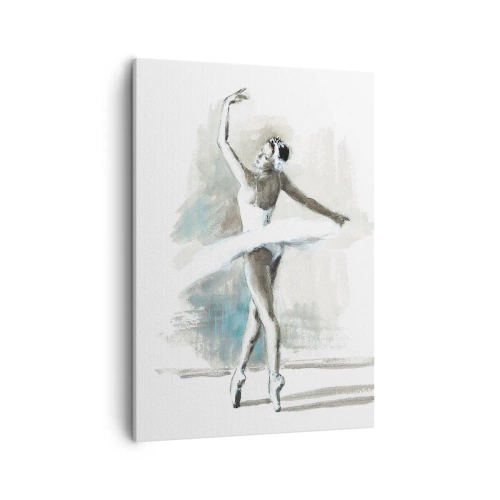Impression sur toile - Image sur toile - Une danseuse de ballet dans une pose de ballet sur un fond de tons aquarelle délicats. - 50x70cm - Enchantement du cygne - Décoration murale moderne pour le salon et la chambre ARTTOR