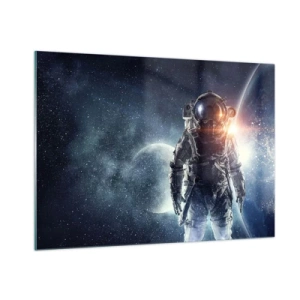 Impression sur verre - Image sur verre - Astronaute sur fond de planètes et d'étoiles - 100x70cm - Aventure spatiale - Décoration murale moderne pour le salon et la chambre ARTTOR