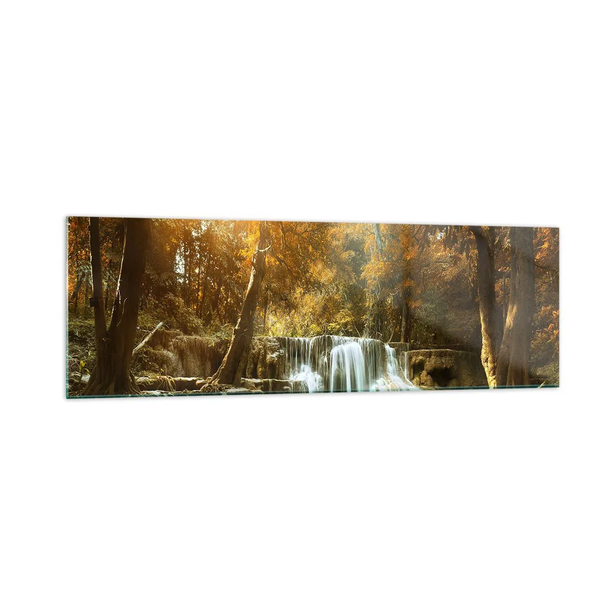 Impression sur verre - Image sur verre - Paysage d'automne avec une cascade - 160x50cm - Cascade du parc - Décoration murale moderne pour le salon et la chambre ARTTOR