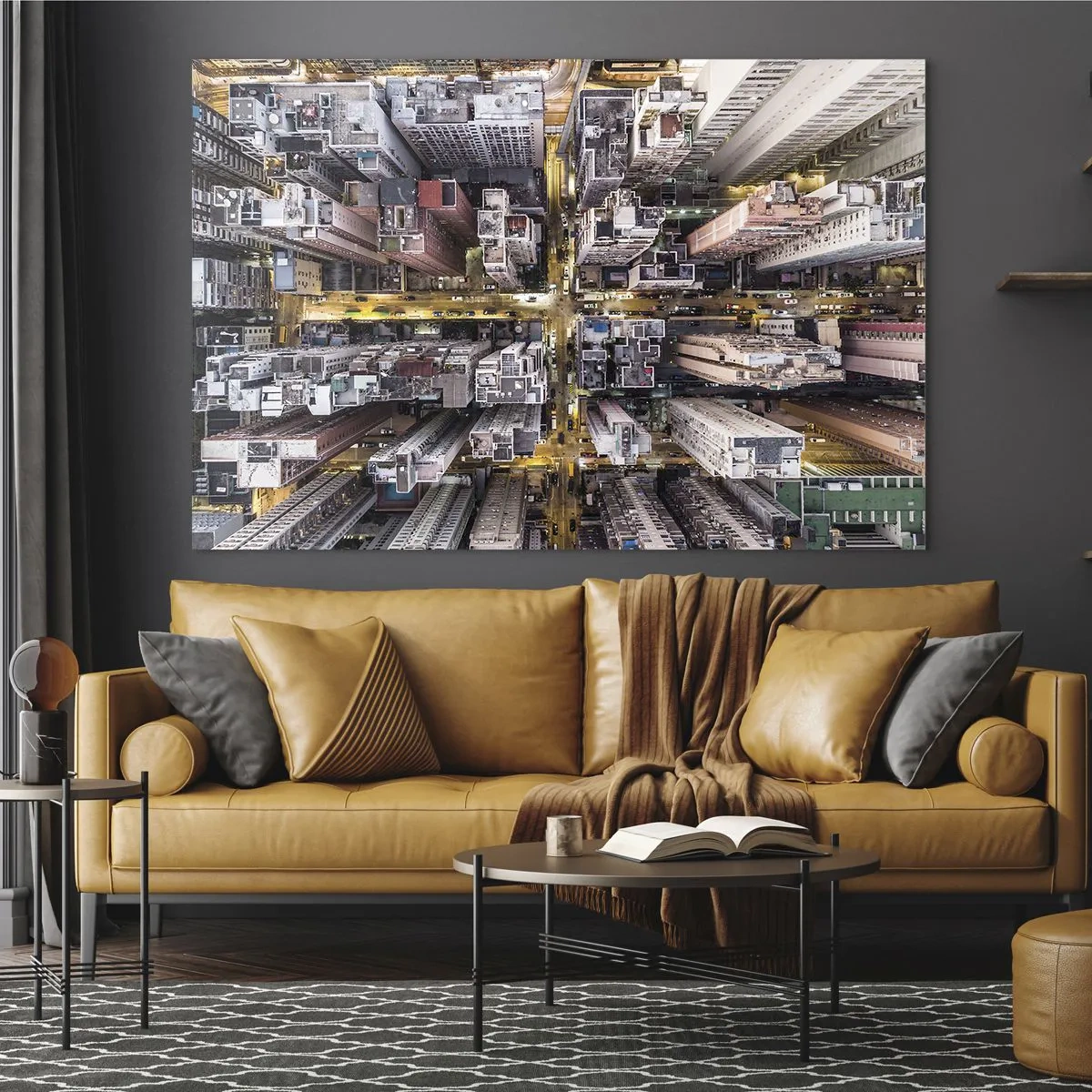 Impression sur verre - Image sur verre - Une vue plongeante sur la métropole - 100x70cm - Salutations de Hong-Kong - Décoration murale moderne pour le salon et la chambre ARTTOR