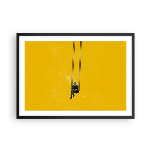 Affiche dans un cadre noir - Poster - Une personne sur une balançoire sur un fond jaune intense - 70x50cm - Un jour comme tous les jours - Décoration murale moderne pour le salon et la chambre ARTTOR