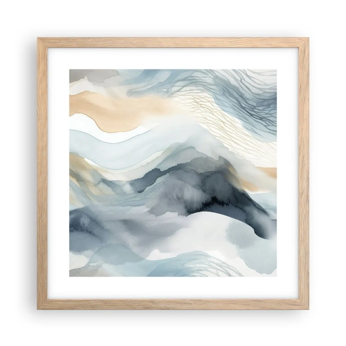 Affiche dans un chêne clair - Poster - Abstraction enneigée et brumeuse - 40x40 cm