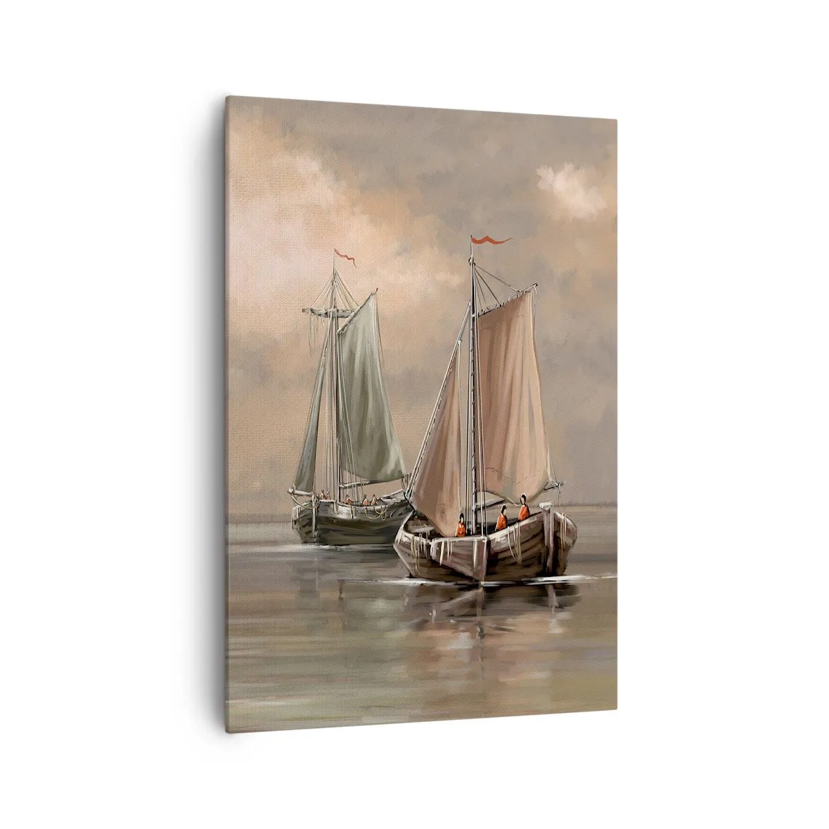 Impression sur toile - Image sur toile - Voiliers sur une mer calme dans un décor pastel - 70x100cm - Le retour des marins - Décoration murale moderne pour le salon et la chambre ARTTOR