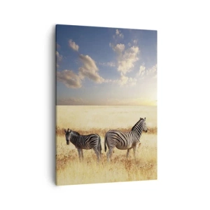 Impression sur toile - Image sur toile - Deux zèbres dans la savane sous les rayons du soleil couchant - 50x70cm - Va-t'en, n'ai pas de paix - Décoration murale moderne pour le salon et la chambre ARTTOR