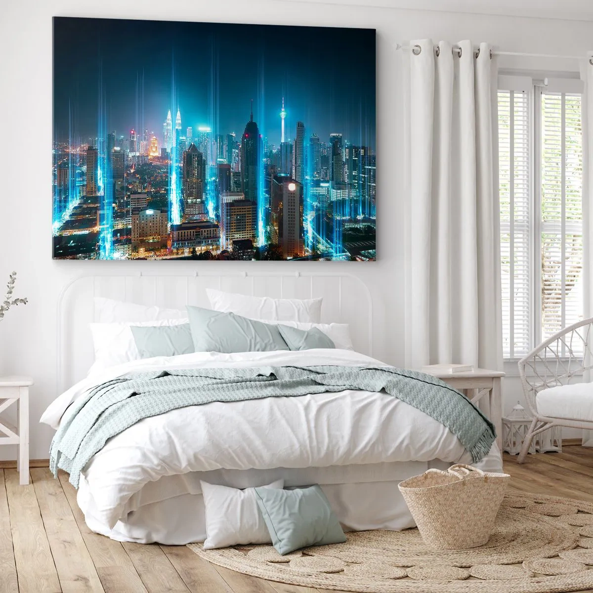 Impression sur toile - Image sur toile - Une ville moderne la nuit avec des accents d'éclairage futuristes. - 120x80cm - À Berlin au paradis - Décoration murale moderne pour le salon et la chambre ARTTOR