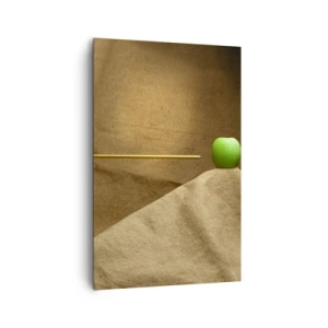 Impression sur toile - Image sur toile - Pomme verte sur tissu avec une flèche créant une composition - 80x120cm - Invoquer l'esprit de Guillaume Tell - Décoration murale moderne pour le salon et la chambre ARTTOR