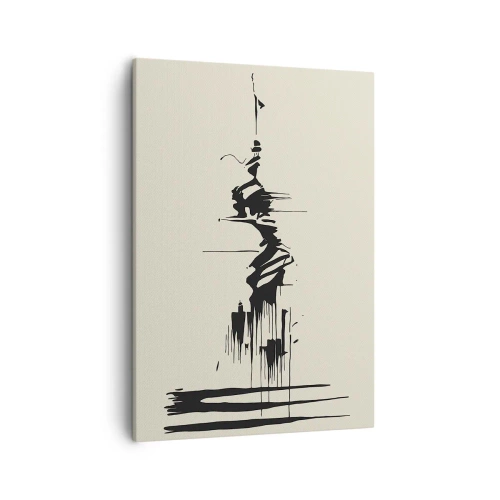 Impression sur toile - Image sur toile - Abstraction minimaliste avec des lignes noires sur un fond clair - 50x70cm - Abstraction hâtive - Décoration murale moderne pour le salon et la chambre ARTTOR