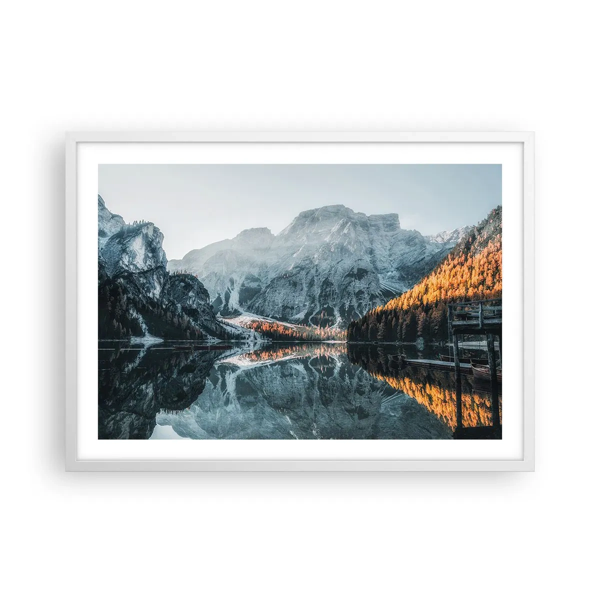 Affiche dans un cadre blanc - Poster - Reflet de paysage - 70x50 cm