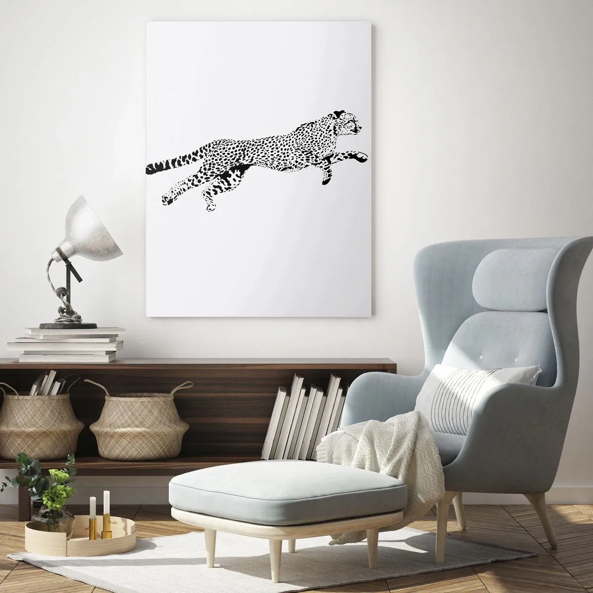 Impression sur verre - Image sur verre - Illustration d'un guépard sauteur - 50x70cm - Le plus rapide sur Terre - Décoration murale moderne pour le salon et la chambre ARTTOR