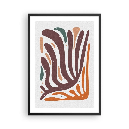 Affiche dans un cadre noir - Poster - Abstraction organique dans des tons chauds de marron et d'orange - 50x70cm - Composition organique rayonnante - Décoration murale moderne pour le salon et la chambre ARTTOR