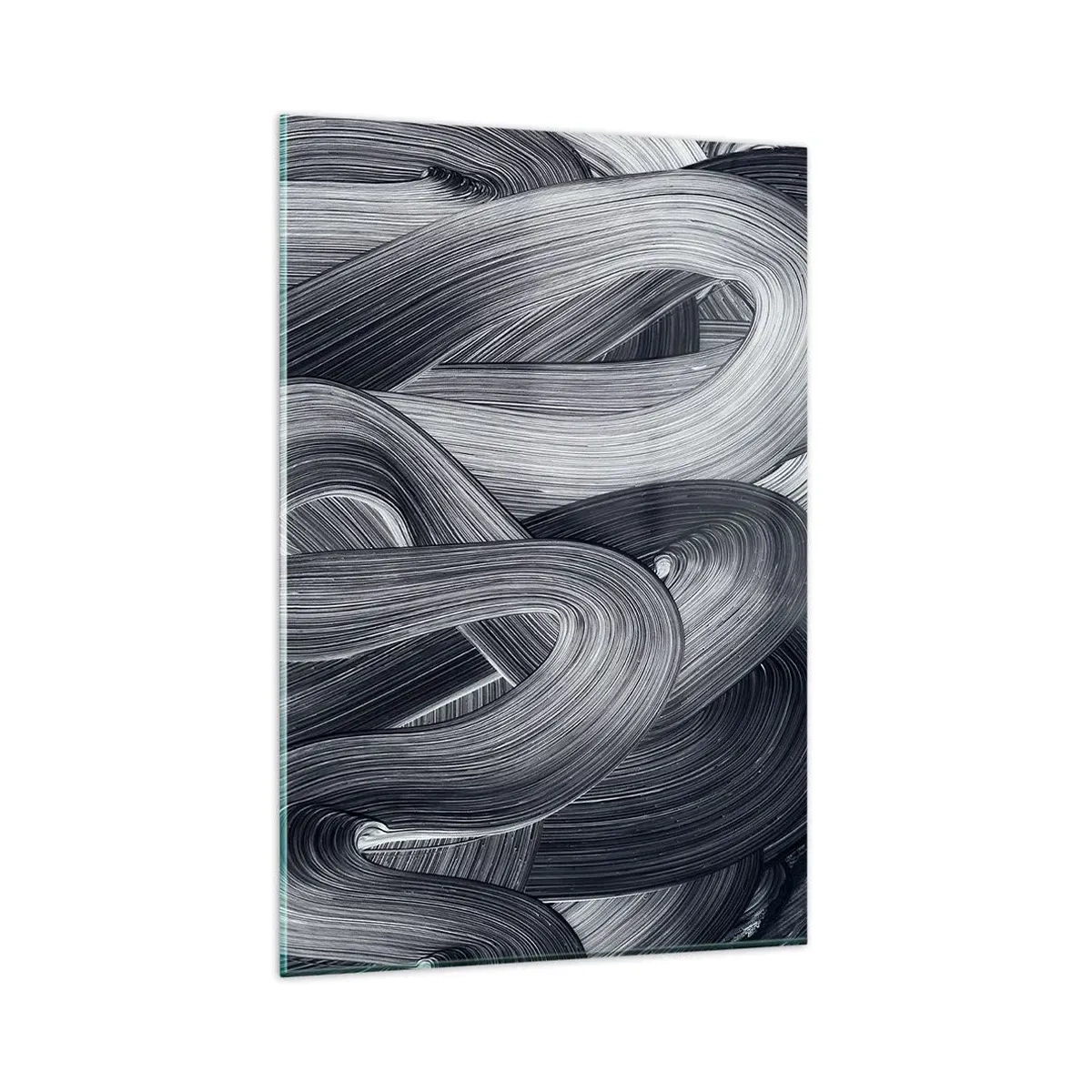 Impression sur verre - Image sur verre - Abstraction en noir et blanc avec des coups de pinceau dynamiques. - 80x120cm - La fluidité de la réalité - Décoration murale moderne pour le salon et la chambre ARTTOR