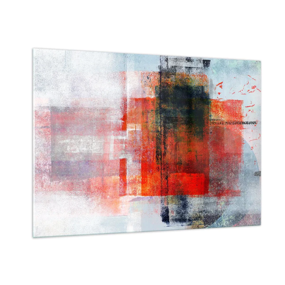 Impression sur verre - Image sur verre - Abstraction géométrique dans des tons intenses de rouge et de noir. - 100x70cm - Composition embrasée - Décoration murale moderne pour le salon et la chambre ARTTOR