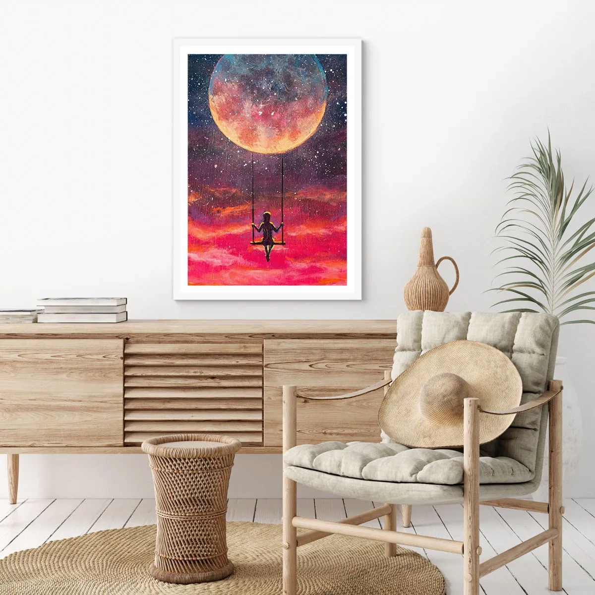 Affiche dans un cadre blanc - Poster - Se balancer dans les nuages - 40x50 cm