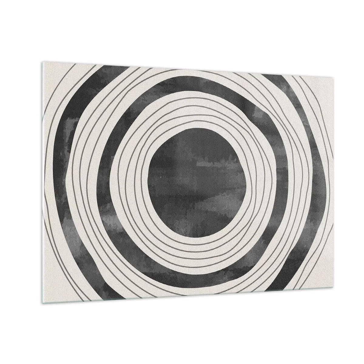 Impression sur verre - Image sur verre - Cercles concentriques noirs et blancs aux contours irréguliers - 100x70cm - Droit au but - Décoration murale moderne pour le salon et la chambre ARTTOR