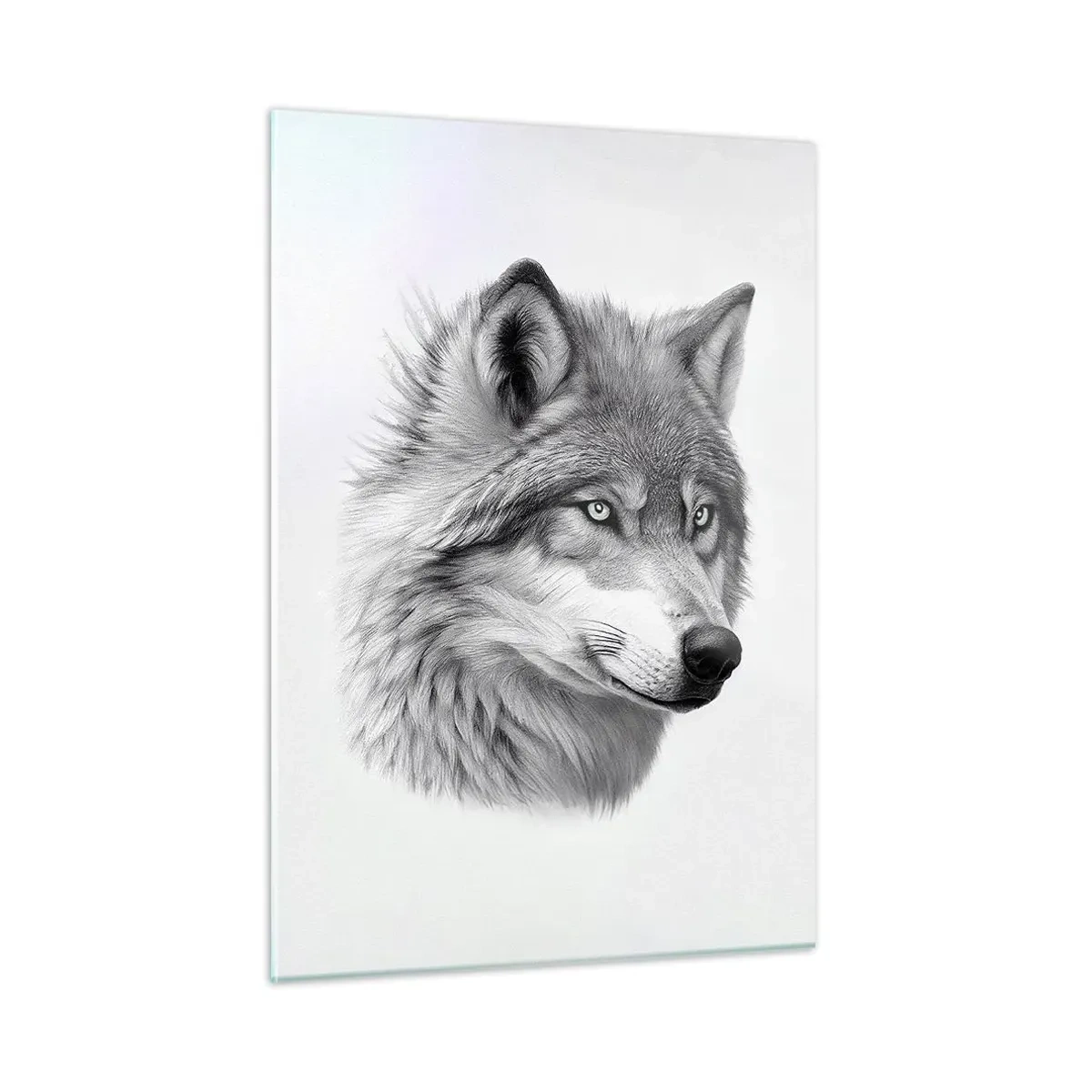 Impression sur verre - Image sur verre - Portrait noir et blanc d'un loup au regard perçant - 50x70cm - Alpha – sans aucun doute - Décoration murale moderne pour le salon et la chambre ARTTOR