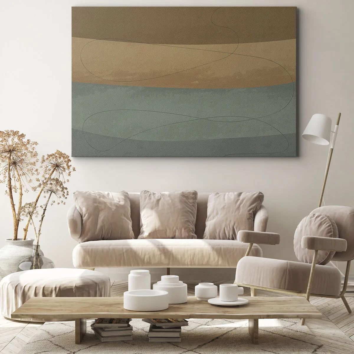 Impression sur toile - Image sur toile - Composition abstraite dans des tons de terre naturels - 120x80cm - Composition horizontale - Décoration murale moderne pour le salon et la chambre ARTTOR