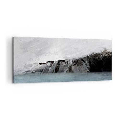 Impression sur toile - Image sur toile - Paysage abstrait avec de l'eau et un rivage rocheux - 120x50cm - Eau – terre : choc des éléments - Décoration murale moderne pour le salon et la chambre ARTTOR