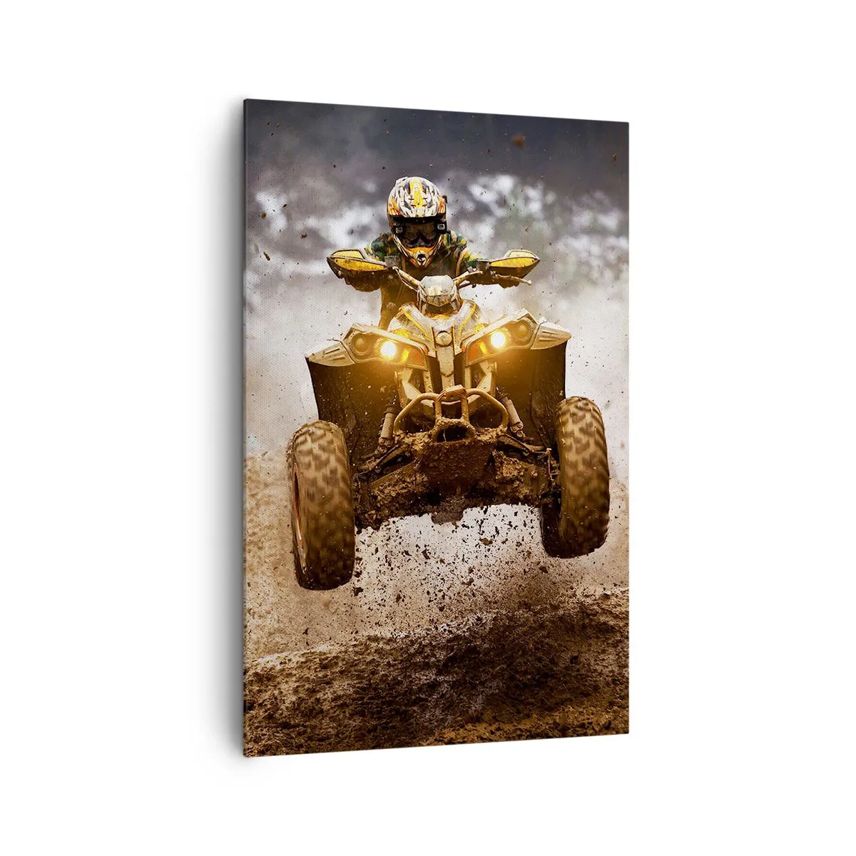 Impression sur toile - Image sur toile - Quad extrême sur terrain boueux - 80x120cm - No risk no fun - Décoration murale moderne pour le salon et la chambre ARTTOR