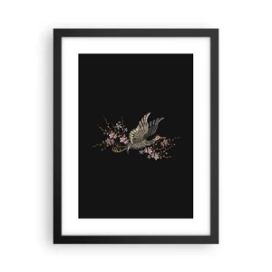 Affiche dans un cadre noir - Poster - Oiseau brodé exotique - 30x40 cm