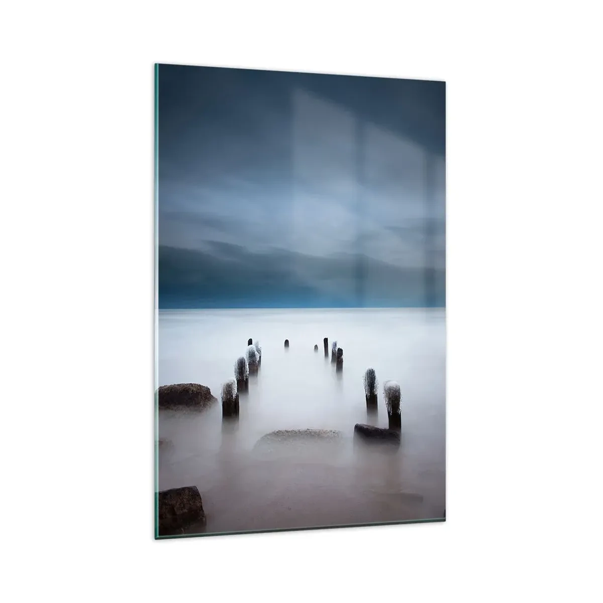 Impression sur verre - Image sur verre - La vieille jetée sur fond de mer calme - 80x120cm - Lac pensif - Décoration murale moderne pour le salon et la chambre ARTTOR