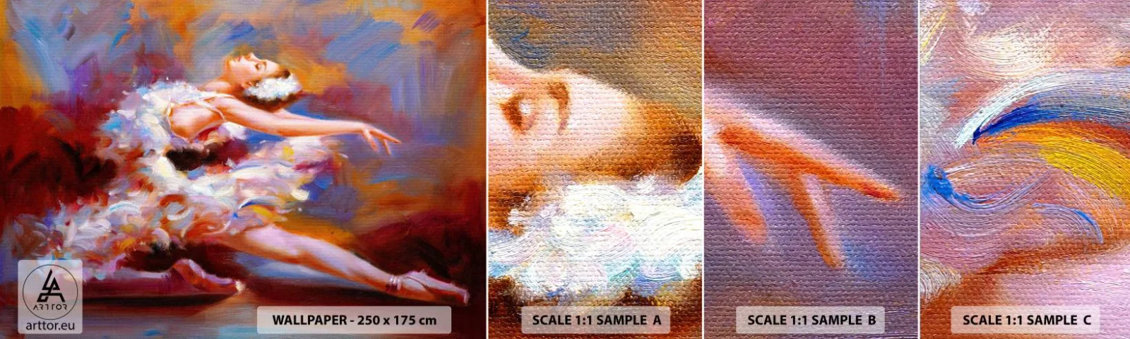 Échantillon de Papier Peint Autocollant Deluxe Sticker - La grâce du cygne - Ballet, Ballerine, Danseur - 100x30 cm