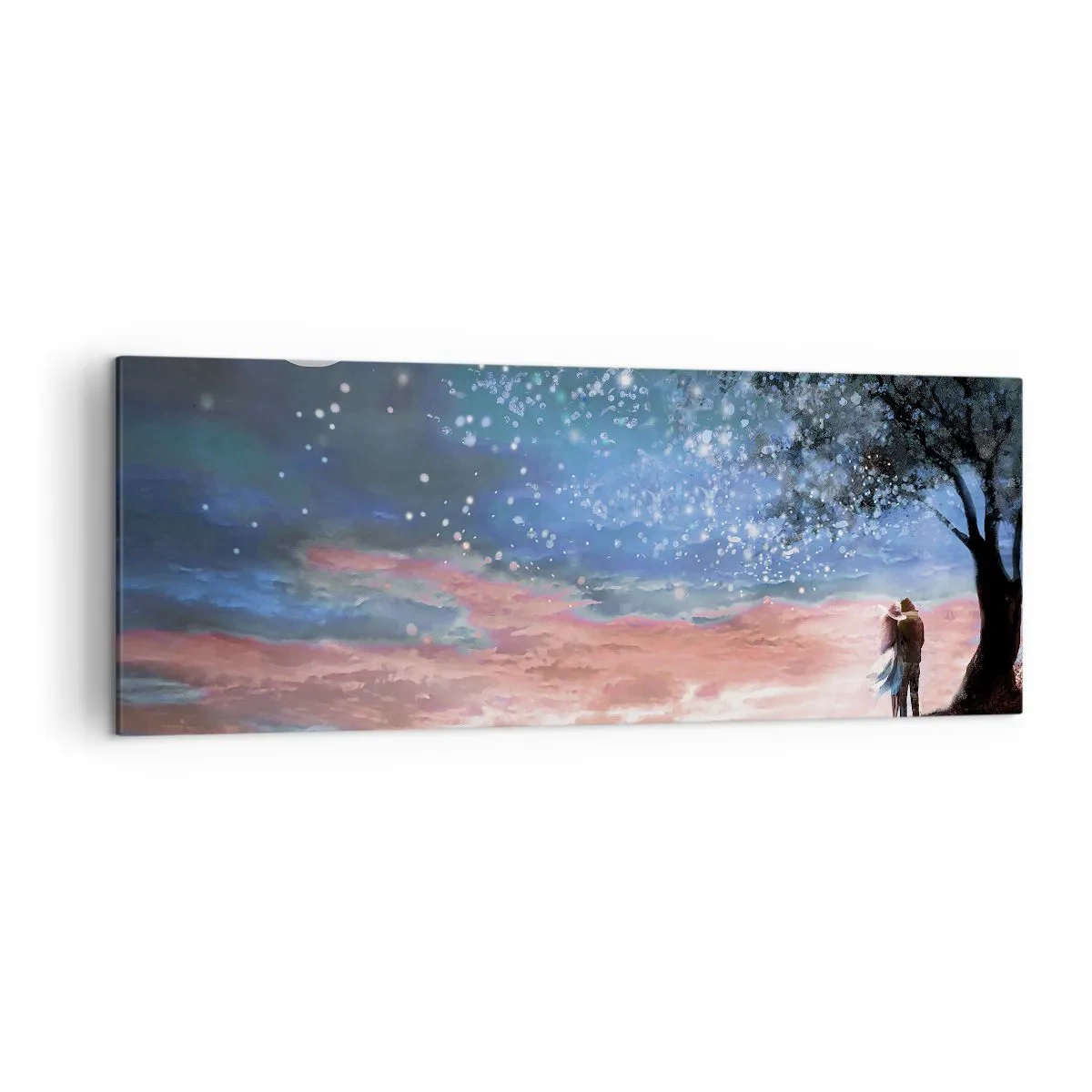 Impression sur toile - Image sur toile - Scène de couple romantique sous la pleine lune - 140x50cm - Spectacle étoilé - Décoration murale moderne pour le salon et la chambre ARTTOR