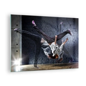 Impression sur verre - Image sur verre - Danse dynamique sur fond de mur industriel - 70x50cm - Étoile de la rue - Décoration murale moderne pour le salon et la chambre ARTTOR